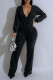 Black Casual Solid Color Zipper Hooded Fitted Jumpsuits