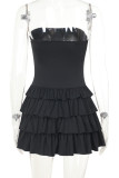 Black Sexy Solid Color Patchwork Backless Strapless Mini Dresses