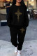 Black Gold Casual Print Pocket Patchwork O Neck Long Sleeve Two Pieces