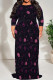 Black Casual Print Patchwork Strap Design O Neck Long Plus Size Dresses