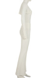 White Casual Solid Color Patchwork Spaghetti Strap Long Sleeve Three Pieces