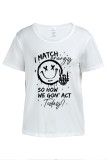 White Casual Street Smiley Face Print Letters O Neck T-Shirts