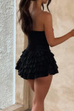 Black Sexy Solid Color Patchwork Backless Strapless Mini Dresses