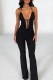 Black Sexy Solid Color Patchwork Backless Strap Design Halter Regular Jumpsuits