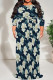 Green White Casual Print Patchwork Strap Design O Neck Long Plus Size Dresses