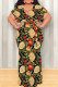 Green Yellow Casual Print Patchwork Strap Design V Neck Long Plus Size Dresses