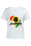 White Casual Letter Print Gradient O Neck T-Shirts