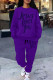 Purplish Blue Casual Print Pocket Patchwork O Neck Long Sleeve Two Pieces