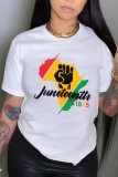 White Casual Letter Print Gradient O Neck T-Shirts