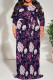 Purple Pink Casual Print Patchwork Strap Design O Neck Long Plus Size Dresses