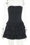 Black Sexy Solid Color Patchwork Backless Strapless Mini Dresses
