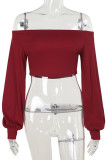 Red Casual Solid Color Patchwork Backless Off Shoulder Tops