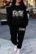 Black Casual Print Pocket Patchwork O Neck Long Sleeve Two Pieces