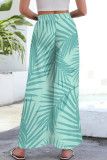 Light Green Casual Print Pocket Patchwork Loose Mid Waist Wide Leg Full Print Bottoms