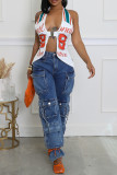 Red Sexy Letters Hollow Out Patchwork Halter Tops