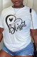 White Casual Letter Print Heart Shaped O Neck T-Shirts