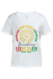 White Casual Street Letter Print Gradient O Neck T-Shirts