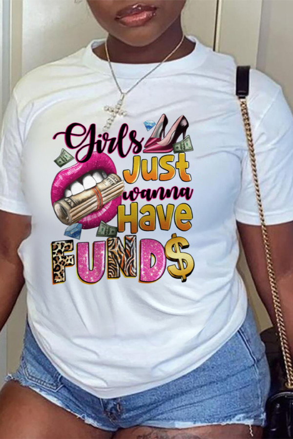 White Casual Street Graffiti Print Letters O Neck T-Shirts