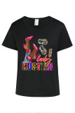Black Casual Street Graffiti Print Letters O Neck T-Shirts