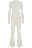 White Casual Solid Color Patchwork Spaghetti Strap Long Sleeve Three Pieces