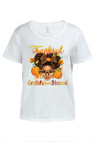 White Casual Street Cartoon Print Letters O Neck T-Shirts