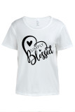 White Casual Letter Print Heart Shaped O Neck T-Shirts