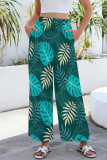 Light Green Casual Print Pocket Patchwork Loose Mid Waist Wide Leg Full Print Bottoms
