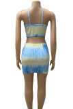 Pink Sexy Tie Dye Patchwork Backless Spaghetti Strap Two Pieces