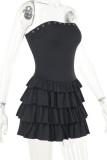 Black Sexy Solid Color Patchwork Backless Strapless Mini Dresses