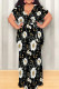 Black And White Casual Print Patchwork Strap Design V Neck Long Plus Size Dresses