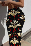 White Casual Floral Print Contrast Skinny High Waist Full Print Bottoms
