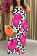 White Sexy Heart Pattern Leopard Contrast O Neck Printed Dresses