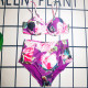 Purple Sportswear Print Patchwork Backless Swimwears
