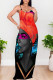 Black Red Sexy Street Figure Print Pocket Contrast U Neck Printed Dresses