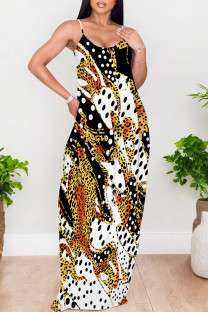 Leopard Print Sexy Leopard Print Pocket Contrast U Neck Printed Dresses