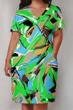 Multicolor Casual Letter Print Flowers Leopard Pocket Contrast V Neck Printed Plus Size Dresses