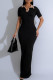 Black Casual Patchwork Contrast Turndown Collar Long Dresses