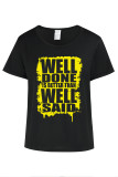 Black Casual Letter Print Contrast O Neck T-Shirts