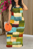 Camouflage Casual Plaid Tie Dye Camouflage Print Gradient Contrast O Neck Printed Dresses