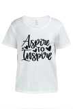 White Casual Letter Print Contrast O Neck T-Shirts