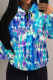 Blue Casual Geometric Print Flowers Draw String Pocket Hooded Tops