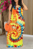 Camouflage Casual Plaid Tie Dye Camouflage Print Gradient Contrast O Neck Printed Dresses