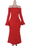 Red Elegant Solid Color Patchwork Backless Off Shoulder Long Dresses