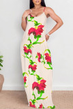 Figure Sexy Floral Print Pocket Contrast U Neck Printed Dresses