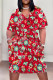 Red Casual Letter Print Flowers Leopard Pocket Contrast V Neck Printed Plus Size Dresses