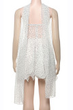White Elegant Polka Dot Patchwork Backless Strapless Two Pieces