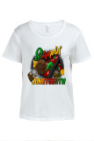 White Casual Graffiti Print Letters O Neck T-Shirts
