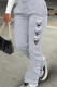 Grey Casual Print Draw String Pocket Patchwork Regular Mid Waist Conventional Positioning Print Bottoms