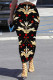 Black Casual Floral Print Contrast Skinny High Waist Full Print Bottoms