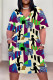Apricot Casual Geometric Print Poker Pocket Contrast V Neck Printed Plus Size Dresses